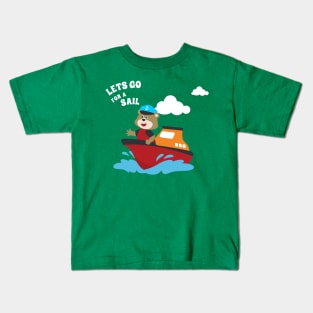 Cute bear the animal sailor on the boat with cartoon style. Kids T-Shirt